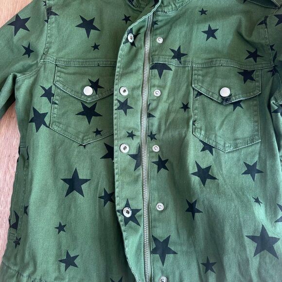 Jou Jou Women’s XS Green Star Print Utility Jacket Military Style - Picture 2 of 4